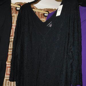 26W 28W BLACK LANE BRYANT LACE SLEEVED KNIT TOP
